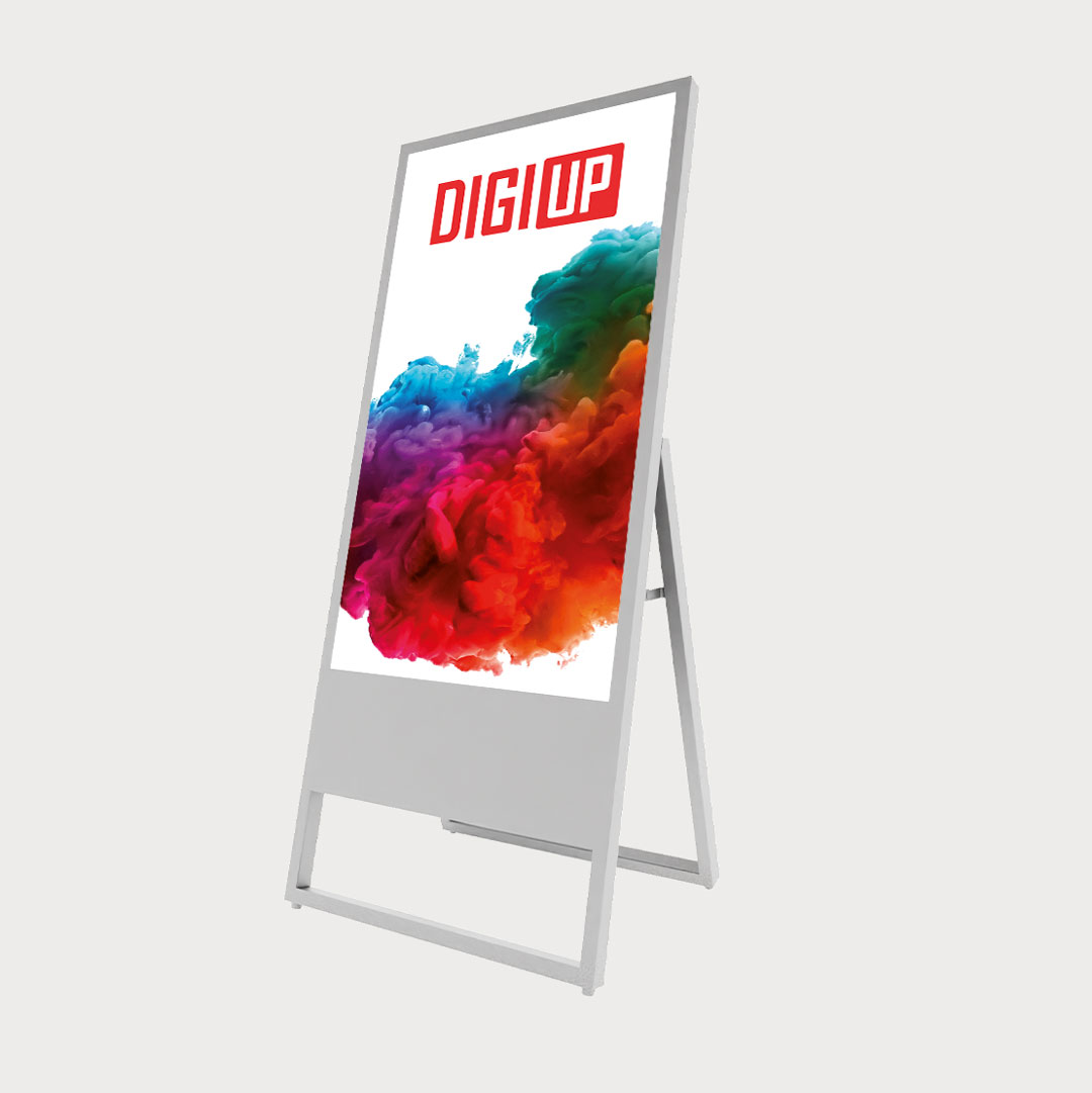 Ein weißer DIGIUP Stand mit dem farbintensiven Motiv.